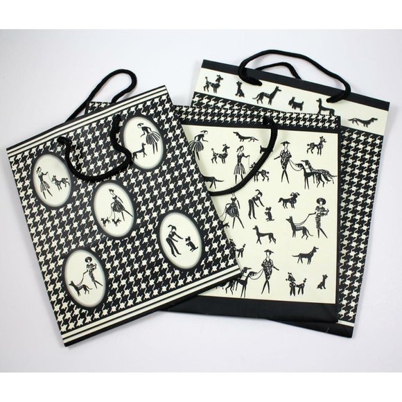 Present Perfect B&W Houndstooth Fashionable Ladies & Dogs Gift Bags Lot of 3 - Picture 1 of 11